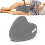 RINIPO Orthopedic Knee Pillow for Side Sleeping Grey - (6 Month Warranty) Adjustable Strap, Memory Foam Washable Zip Cover, Sciatica Pain, Back & Knee Support, Knock Knee Pillow Support