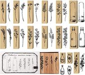 15 Pieces Wood Rubber Stamp Vintage Flower Plant and Floral Wooden Stamps Decorative Set for Craft DIY, Letters Diary, Scrapbook Painting Card Making