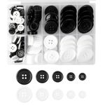 HASTHIP® 100Pcs Sewing Buttons for Clothes, Resin Shirt Buttons Round Craft Buttons, Black & White 5 Sizes 4 Hole Clothing Buttons for Sewing, DIY and Holiday Decoration