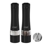 Russell Hobbs 28010-56 Electric Salt and Pepper Mill Set [2 Automatic Grinders] Black Stainless Steel (Adjustable Grinding Fineness, Ceramic Grinding Wheels, for Dried Spices, LED Lighting)