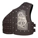 HiiFeuer Viking Dragon Faux Leather Chest Armor, Medieval Vintage Mercenary Adjustable Vest Armour Knight Body Armor(Brown A)