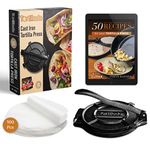 Tortillada – Cast Iron Tortilla Press + Recipes E-Book + 100 x Parchment Paper (20cm)