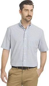 Arrow 1851 Mens Big and Tall Hamilton Poplin Short Sleeve Plaid Button Down Shirt, Skyway, XX-Large Tall US