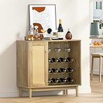 Giluta Wine Cabinet with Wine Rack, Rattan Bar Buffet Cabinets with Storage, Cupboard Wood Sideboard for Wine Bottle, Liquor, Farmhouse Furniture