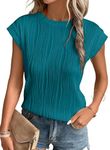 isermeo Women's T Shirts Short Sleeve Tees Shirt Textured Loose Fit Crewneck Summer Tops Malachite Green L