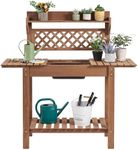 Topeakmart Potting Table Wood Workstation Table w/Sliding Tabletop w/Removable Dry Sink Storage Shelves Outdoor Garden Work Benches Station Planter Bench for Backyard Patio Balcony Brown