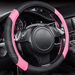 CAR PASS Line Rider Microfiber Leather Sporty 14.5-15 inch Steering Wheel Cover Universal Fits for 95% Truck,SUV,Cars, Anti-Slip Safety Comfortable Design (Black Pink)