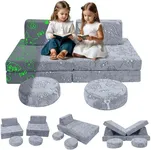 MeMoreCool Glow-in-The-Dark Dog Pattern Kids Play Couch – 8-Piece Modular Fold-Out Toddler Sofa for Playroom Fun