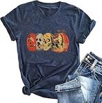 Fuyxxmer Womens Halloween Pumpkin Shirts Casual Autumn Fall Shirts Thanksgiving Graphic Tees Halloween Tops