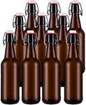 Jucoan 10 Pack Amber Glass Beer Bottles,16 oz Swing Top Glass Bottles with Airtight Rubber Seal Flip Cap Stoppers for Home Brewing Fermenting Beer, Kombucha Tea, Wine, Beverage