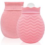 320ml Hot Water Bottle with Smooth Cover, Mini Hot Water Bag for Pain Relief, Waist, Back, Neck, Shoulders, Small Leak Proof Hot Water Bottle with Removable Cover for Women, Kids, Best Gifts