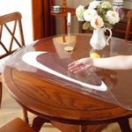 OstepDecor Upgraded Version Clear Round Table Cover, 2mm Thick 48 Inches Round Table Protector for Dining Room Table, Clear Vinyl Tablecloth Protector, Waterproof Oil Proof Plastic Table Cover Circle