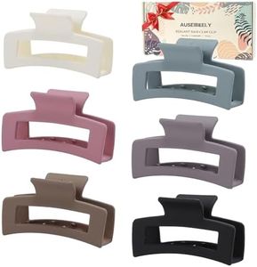Auseibeely 6 Pack Square Claw Clips, Hair Clips for Women Girls, 3.5" Medium Non-slip Rectangular Claw, Strong Jumbo Matte Hair Clips for Thin Hair