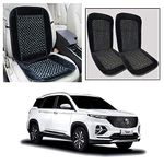 Oshotto Car Wooden Bead Seat Cushion with Velvet Border Compatible with MG Hector Plus - (Black) Set of 2