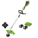 Greenworks 48V (2x24V) Cordless Strimmer for Small to Medium Gardens, 40cm Cutting Width, Bump Feed, 2mm Dual Nylon Line, Two of 24V 4Ah Batteries & Twin Charger, 3 Year Guarantee GD24X2TXK4X