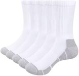 YUEDGE Mens White Cotton Crew Socks For Men Size 9-11, Moitrue Wicking Cushioned Gym Tennis Badminton Training Athletic Socks Anti Sweat Work Socks, 6 Pairs