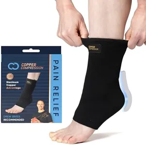 Copper Compression Achilles Support Sock – Silicone Gel Support for Tendonitis, Injury Recovery & Pain Relief – Lightweight, Breathable Compression for Swelling & Circulation – Wear Day & Night – S/M