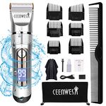 Ceenwes Professional Cordless Hair Clippers Hair trimmer Low Noise Hair Cutting Kit Beard Trimmer IPX7 Waterproof Body Hair Removal Machine with LED Display Hairdressing Cape Travel Bag