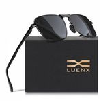 LUENX Rectangular Aviator Sunglasses for Men Women Polarized Square Metal Frame UV 400 Protection 60MM