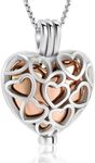 Memorial Cremation Jewelry Eternal Heart Cremation Locket Necklace With Mini Urn Jewelry For Ashes Of Loved Ones Keepsale Pendant (Silver With Rose gold)