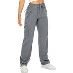 Womens Hiking Pants Quick Dry UPF 50 Travel Golf Pants lightweight Camping Work Cargo Pants Zipper Pockets, Grey, X-Large