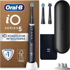 Oral-B iO Series 5 Plus Edition Electric Toothbrush/Electric Toothbrush, PLUS 3 Replacement Brushes Including Whitening, Magnetic Case, 5 Cleaning Modes, Recyclable Packaging, Gift Man/Women, Black