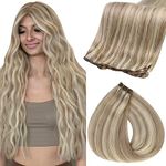 Fshine Remy Weft Human Hair Sew in Genius Weft Extensions Human Hair 18 Inch Ash Blonde with Bleach Blonde Human Hair Sew in Hair Extension Straight Wefts Remy Human Hair 50 Grams