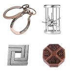 RoseFlowe 4 pcs IQ Test Puzzle Brain Teaser Metal Wire Puzzles Mind Game Educational Toys Disentanglement Unlock Interlock Game Magics Trick Toy for Party Favor Kids Adults Challenge Interlock Game