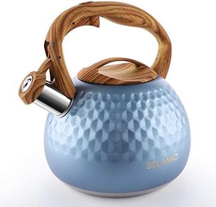Tea Kettle, 3 Liter BELANKO Teapot Whistling Kettle with Wood Pattern Handle Loud Whistle, Food Grade Stainless Steel Tea Pot for Stovetops Induction Diamond Design Water Kettle - Royal Blue