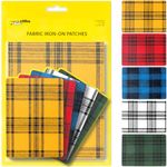 ZEFFFKA Premium Quality Large Plaid Tartan Fabric Iron-on Patches Inside & Outside Strongest Glue 100% Cotton Repair Decorating Kit Jeans Modern Cool Design 5 Pieces Size 5" by 7" (13 cm x 18 cm)