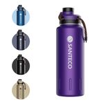 SANTECO Insulated Water Bottles 32 oz, Stainless Steel Bottle with Lanyard & Wide Mouth Spout Lid, Leak Proof, Double Wall Vacuum Water Bottle, Keep Drinks Hot & Cold for Hiking Camping