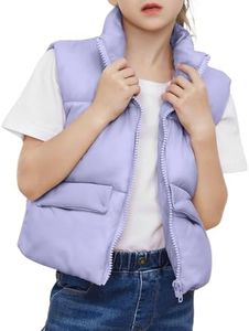 Yimoon Girls Cropped Puffer Vest Lightweight Padded Quilted Vest Stand Collar Warm Sleeveless Puffy Gilet(Purple-13Y)