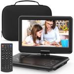 SQQBZZ 12.5” Portable DVD Player with 10.5” Large HD Screen, 4-6 Hours Rechargeable Battery, Dual Speakers, Region Free, Remote Control, Support Multiple Disc Formats Sync TV, USB/SD, Black