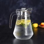 VILON Italian Premium 1300ml Glass Water Jug with Plastic Lid & Handle | 1.3L Transparent Beverage Carafe for Home, Office, Etc. | Pitcher for Serve Water, Milk, Juice, Beverage, Chaas, Cocktail