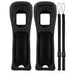 Lactivx 2X Wii Silicone Case Cover with Wrist Strap for Wii Remote Controller (Black)