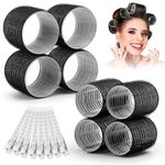 SIYAA Self Grip Hair Rollers Curlers 16 Pcs Set with 8Pcs Hair Rollers 2 Sizes (4 Jumbo & 4 Large) and 8 Pcs Hair Clips for Long Medium Short Thick Fine Thin Hair Volume