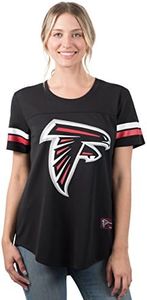 Icer Brands womens NFL Women's Mesh Jersey Varsity Stripe Jock Tag T-Shirt Top JBL3026F-WR-BUR-L-P , womens, NFL Women's Mesh Jersey Varsity Stripe Jock Tag T-Shirt Top, JBL3026F-AF-BLK-S, Black, Small