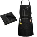 ARCCAPTAIN Leather Welding Apron 24" X 36" with 6 Tool Pockets for Welders Heat Flame Resistant Cowhide Blacksmith Work Apron Adjustable M to XXXL-Black