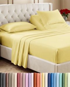 Split Head King Sheet Set – 4 Piece Flex Split Top King Sheets for Adjustable Beds - Fits 14” to 16" Mattress w/ Deep Pockets - Soft, Breathable & Cooling - Luxury Bedding and Wrinkle Free - Yellow