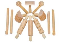 Craftplay Modelling tools | Wooden dough tools | Pack of 12 tools for cutting, stamping & rolling