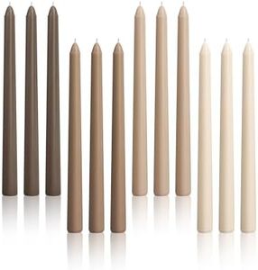 10-Inch Tall Dripless Taper Candles Set of 12 - Tapered Candlesticks - Smokeless, Unscented, Long Burning - Hand Poured, Colored for Home Decor Wedding, Dinner - Brown