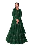 Miss Ethnik Women's Faux Georgette Full Sleeve Stitched Embroidered Floor Length Green Anarkali Maxi Gown with Dupatta (ME-1106-Green-XL)