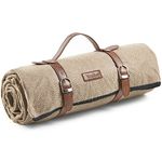 VonShef Picnic Blanket, Beige Herringbone Outdoor Rug with Waterproof Backing, 6 Person Weatherproof Picnic Mat with Faux Leather Handle, Water Resistant Camping Accessories, 147x180cm