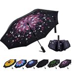 VIWIN VELA Inverted Umbrella Double Layer Folding Reserve Umbrella Windproof for Travel Men Women Pink Flower