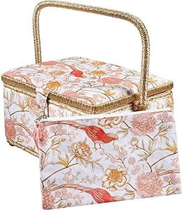 SINGER Large Sewing Basket Floral Bird Print with Matching Zipper Pouch