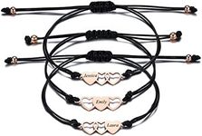 INBLUE Custom Matching Heart Bracelet Set, Personalized Name 3 Pieces Stainless Steel BFF Best Friend Rose-gold Bracelet Set, Friendship Gift for Sisters Best Friends Besties Women