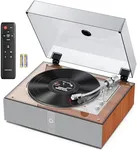 1 by ONE Fully Automatic Record Player, All-in-One Vinyl Turntable with Automatic Repeat Function, Remote Control, Built in Speakers& DSP, Phono Preamp, AT-3600L Cartridge, Belt Drive 2-Speeds