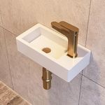 Small Bathroom Sink DeerValley Wall Mount Sink, Mini Rectangle Vessel Sink for Bathroom Powder Room Cloakroom, Space Saving Design, Easy to Clean White Ceramic Wash Basin (Right Hand)