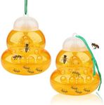 2 Pack Wasp Trap, Plastic Hanging Hornet Bee Traps for Outdoors, Yellow Jackets Wasp, Effective and Reusable, Safe, No Bottom Seam
