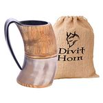 Divit Genuine Viking Drinking Horn Mug | Authentic Medieval Beer Horn Tankard | 24oz Capacity Horn Cup/Stein. (Jarl, Polished)